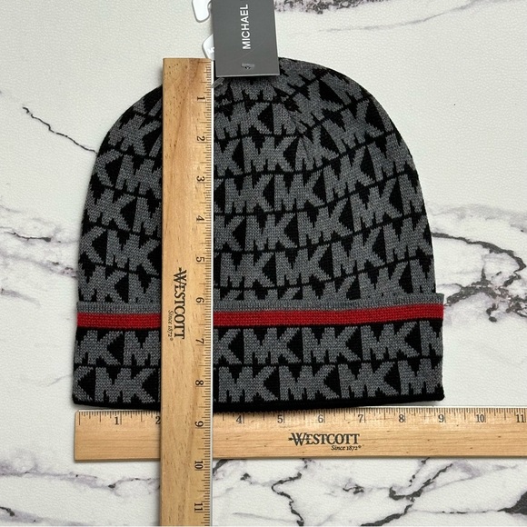 Michael Kors Men’s Beanie Winter Hat Gray Black 33916C Cuffed Style New NWT - Picture 8 of 14